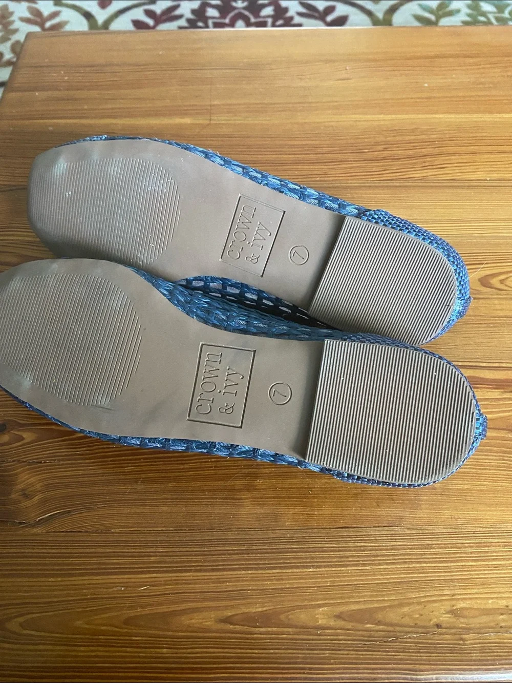 crown & ivy Blue Woven Ballet Flats with Bow Accent